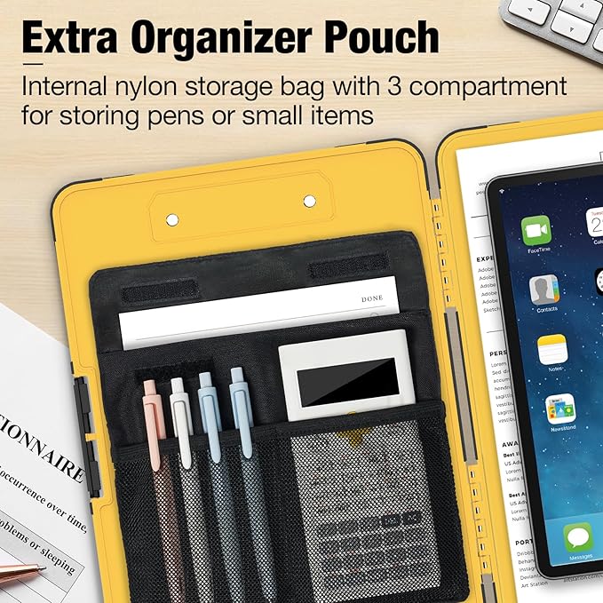 Sooez Toughest Clipboard with Storage, Internal Pen Pouch Included, Letter/ A4 Size, Shockproof Heavy Duty Plastic Clip Boards 8.5x11”, High Capacity Clipboards Box Case for Contractor Trucker Driver