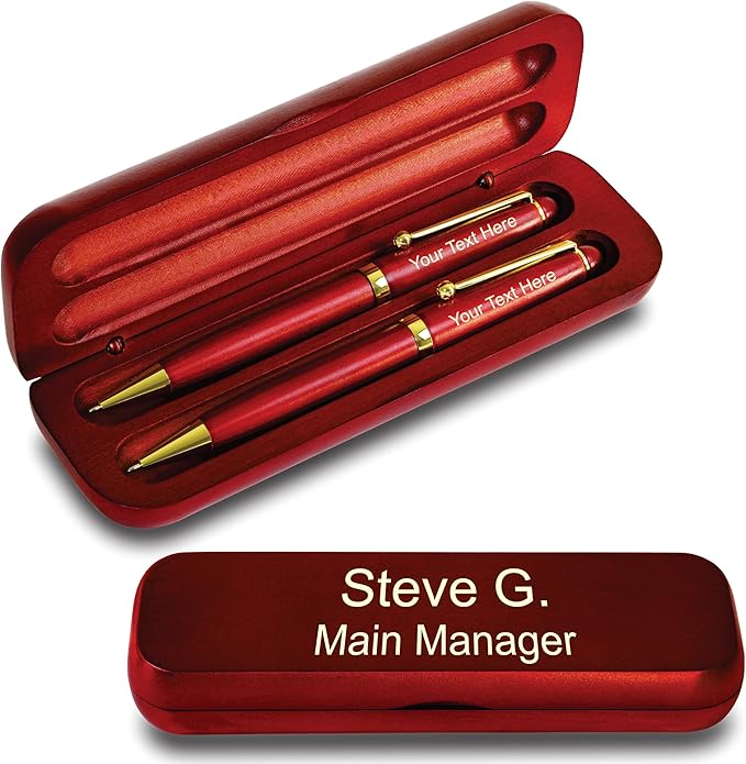 Customized Cherrywood Double Ballpoint Pen Set with Name (MADE IN USA), with Wooden Gift Box, Personalized Gift for Men and Women (BallPoint CherryWood Set)