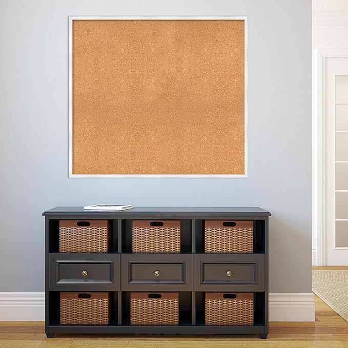 Amanti Art Natural Cork Board for Wall, 37x41 Vision Board with White Frame, Oversize Corkboard Office Decor for Home Organization, Country Rustic Corkboard Pinboard to Display Items for Home