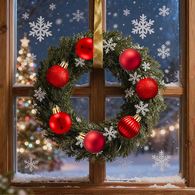 Set of 24 Small Red Christmas Ornaments Balls for Christmas Tree, 1.2 inch Mini Red Ornaments for Mini Tree, Tiny Plastic Shatterproof Hanging Bulbs Xmas Valentine Party Indoor Outdoor Decorations