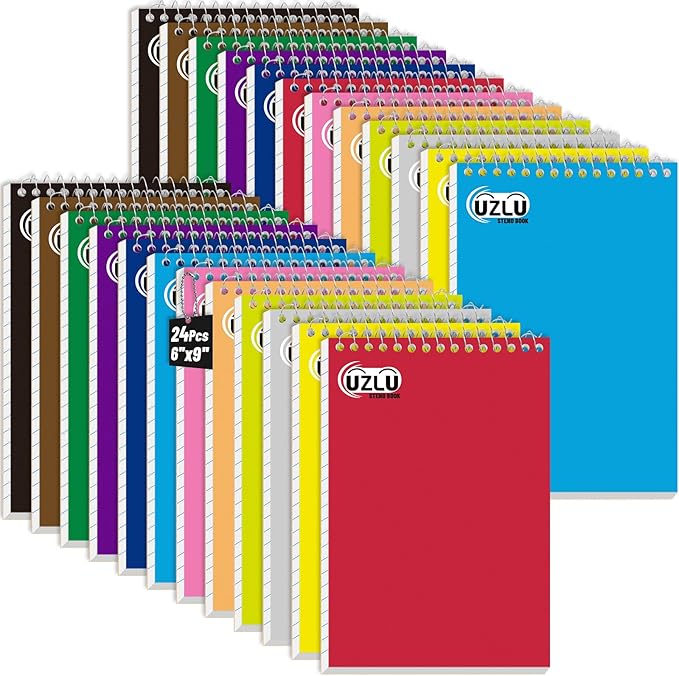 24 Pack Steno Pads 6 x 9 in Spiral Top Notebook Bulk 12 Assorted Color Note Pad 60 Sheets Gregg Rule Writing Paper Steno Notebooks for Students Teachers Men Women Professionals Office School Recording