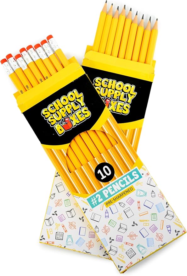 School Supply Boxes | 10 ct. Wooden Pencil Pack | 12 Packs | Pre-Sharpened No. 2 Wooden Pencils | 120 Total Pencils