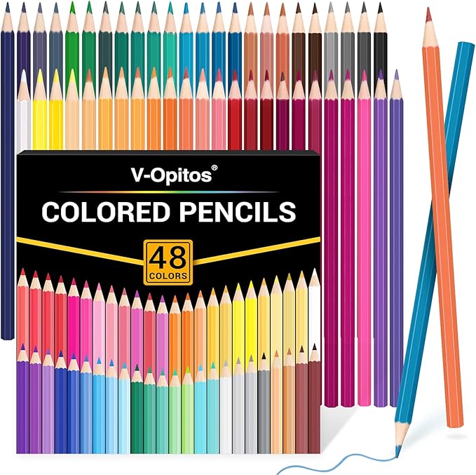 V-Opitos 48 Pack Colored Pencils Set, Pre-sharpened Coloring Pencils for Kids Beginners, Colored Pencils for Adult Coloring Books, Ideal Art Supplies for Sketching, Coloring & Painting