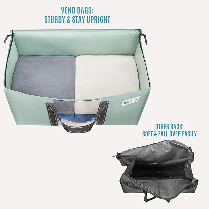 VENO 2 Pack Moving Bags, Moving Supplies, Moving Boxes, College Packing Storage Boxes with Lids Alternative, Heavy Duty Totes, Extra Large, Sturdy Handles, Zipper (Light Green with Window, 2 Pack)