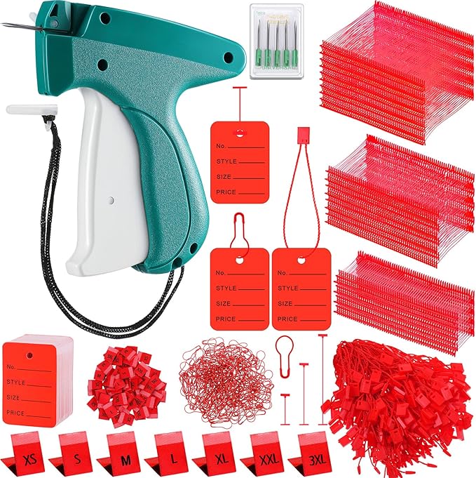Chumia 3576 Pcs Stitch Tag Gun for Clothes, Quick Clothing Fixer, Tagging Gun with 3000 Barbs, 5 Needles and 100 Price Tags, Sewing Kit for Retail Stores, Garage Yard Sales(Red)