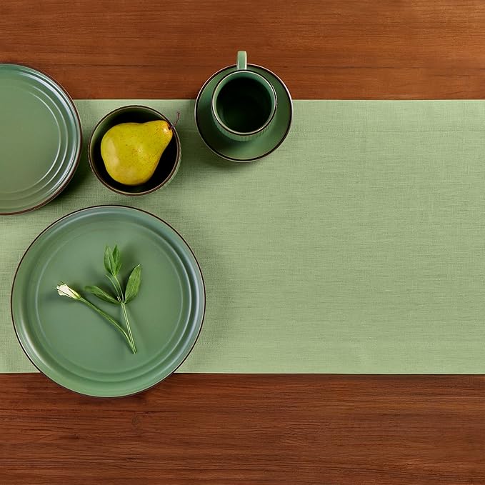 Solino Home Linen Table Runner 48 Inches - 100% Pure Linen Laurel Green Table Runner 14 x 48 Inch Ideal for Dresser and Coffee Tables - Fall, Autumn, Thanksgiving - Fete