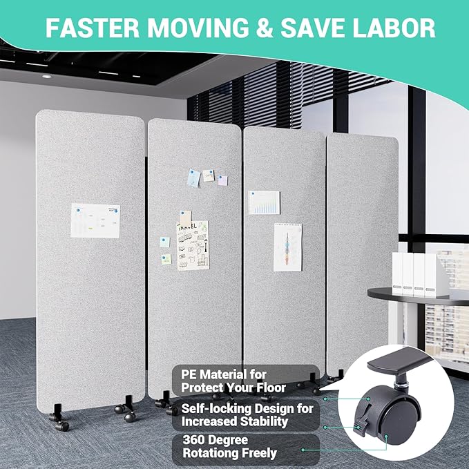 Soundproof Room Divider W/Wheels, 66in Office Dividers for Sound Proofing & Reducing, Sound Proof Dividers for Office Partitions Portable Temporary Wall Acoustic Wall Divider (Dark Grey, 4 Panel)