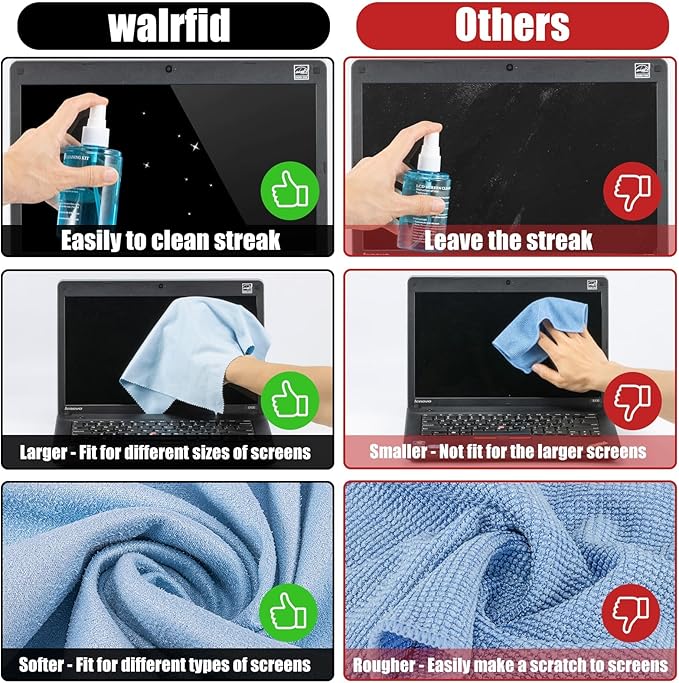 walrfid 2 Pcs Car Screen Cleaner Spray and Wipe, TV Computer Laptop Touchscreen Mist Cleaning Kit Wipe for CD Disc, Electronic Cell Phone iPad iPhone MacBook Pro Tablet Monitor LCD LED Flat Screens