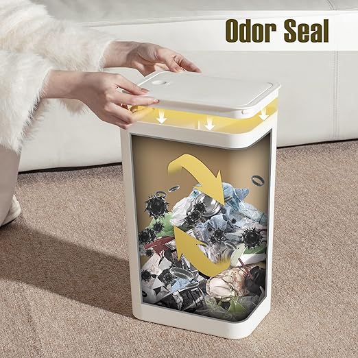 TrashAid 3 Pack Bathroom Trash Can with Lid, 2.6 Gallon / 10 Liter Small Garbage Can with Press Top Lid, Plastic Wastebasket with Pop-up Lids for Toilet, Office, Bedroom, Living Room, White