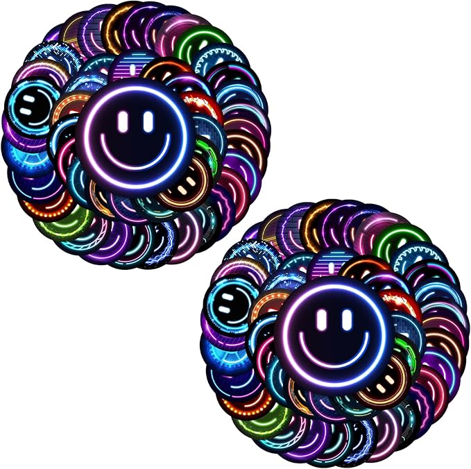 100PCS Smiling Neon Stickers, Cute Water Bottle Stickers for Kids, for Teaching Rewards, Notebooks, Stationery, Luggage, Cartoon PVC Happy Sticker