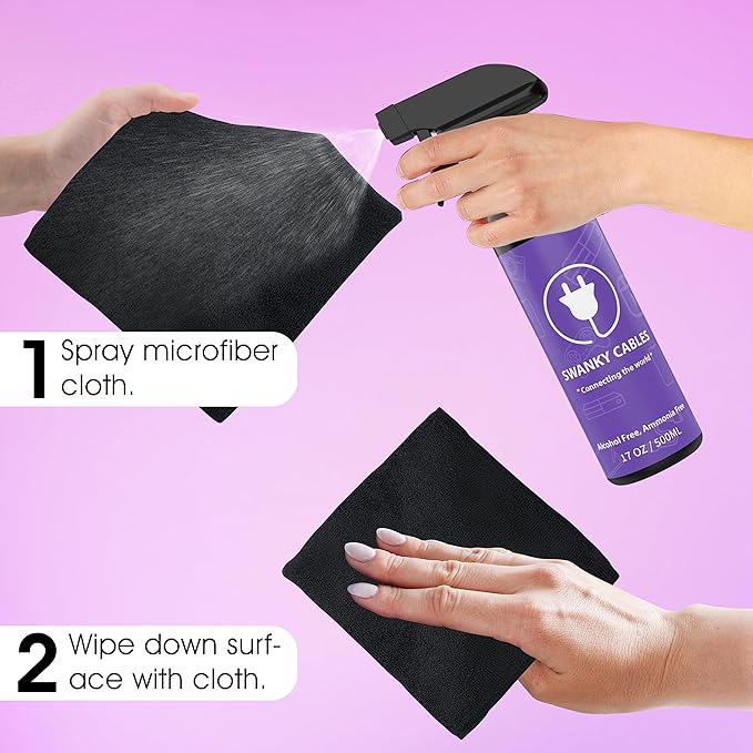Swanky Screen Cleaner Kit: 6-Pack Microfiber Cloths & Electronic Cleaner Spray for TV, iPad, iPhone, Monitor & Laptop (17 Oz)