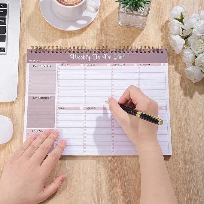 Weekly To Do List Notepad, 8.5''x11'' Weekly Desk Planner with 52 Tear Off Sheets Undated Weekly Planner Habit Tracker & Productivity Organizer for Home School and Work, Lilac