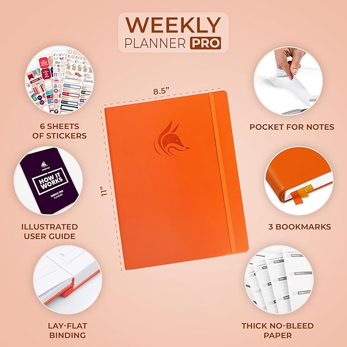 Clever Fox Planner PRO – Weekly & Monthly Life Planner to Increase Productivity, Time Management and Hit Your Goals, 8.5x11″ (Orange)