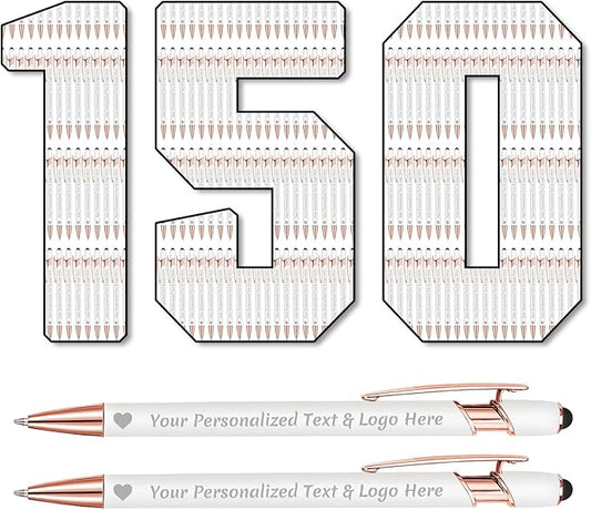 STREADVE 150 Personalized Custom Pens Engraved Writing Pen with Name Logo, Customized Promotional Items Stylus Pen Gifts for Communion Wedding Men Women Realtor Business, White