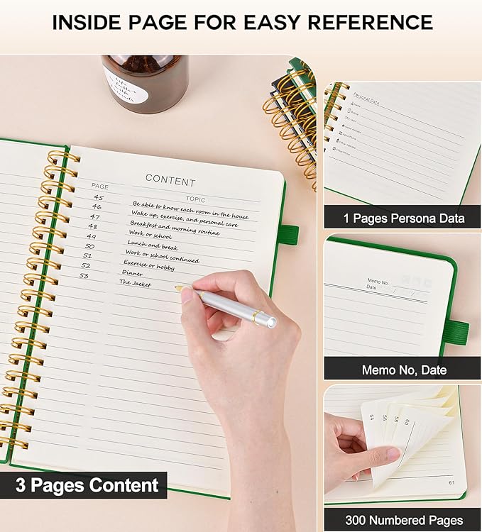 Spiral Notebook Journal for Women Men, 300 Numbered Lined Pages, College Ruled, A5 Hardcover Spiral Bound Notebook for School, Work, Note Taking Writing, Leather Spiral Journal Medium 5.9"x8.5"