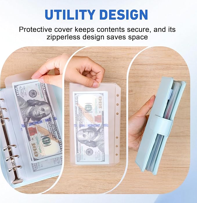 Antner 12PCS A6 Binder Pockets 6-Hole No Zipper Budget Cash Envelopes for Money Organizer, Zipless A6 Planner Inserts Cash Stuffing Envelopes Binder Pouches Folders Loose Leaf Filling Document Bags