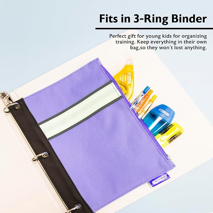 BAZIC Pencil Pouch 3 Ring Binder Pouch w/Rivet Enforced Rings Holes, Zipper Pouches Bag, Assorted Color, 24-Pack
