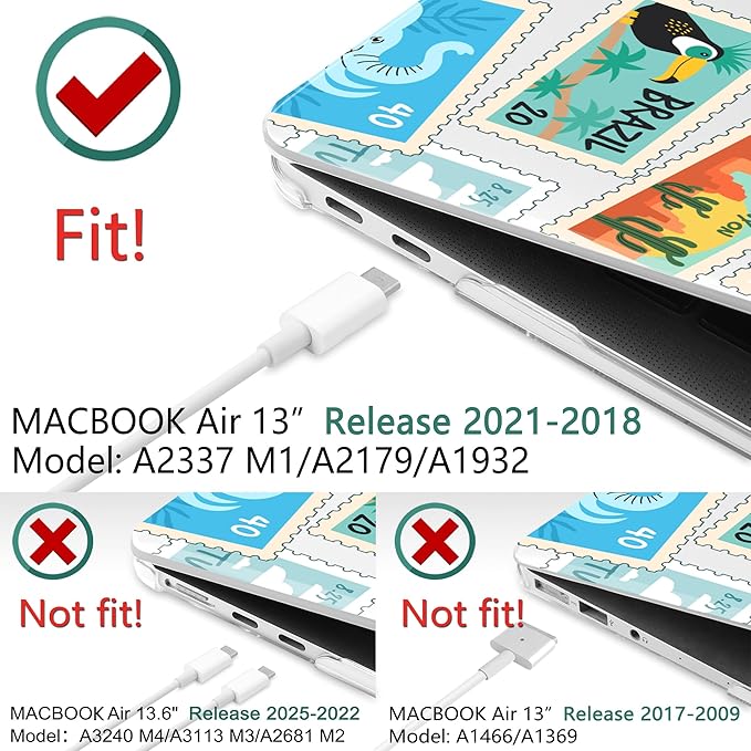 DONGKE for MacBook Air 13 Inch Case 2021-2018, Compatible with A2337 M1 A2179 A1932 Support Retina Display & Touch ID, Hard Shell Plastic Cover with Keyboard Skin - Post Stamps