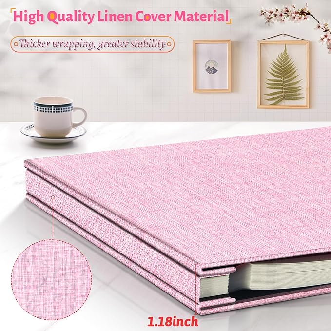 Photo Album Self Adhesive Scrapbook,Large Photo Book for 4x6,5x7,8x10 Pictures,DIY Album for Baby Wedding Family Travel Birthday,with Metallic Pen and Scraper