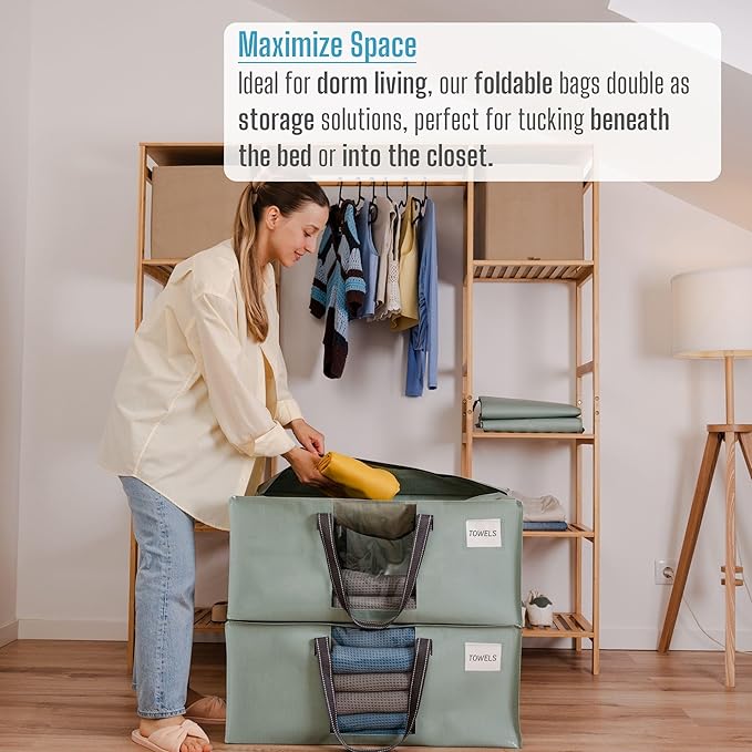 VENO 10 Pack Moving Bags for College, Heavy-Duty Storage Totes, Moving Boxes and Wardrobe Packing Supplies Alternative - Extra Large Durable Laundry Bags for Clothes (Shiny Light Green, 10 Pack)