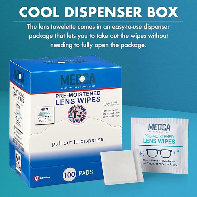 Premoistened Lens and Glass Cleaning Wipes - Portable Travel Cleaner for Glasses, Camera, Cell Phone, Smartphone, and Tablet - Disposable, Quick Drying, Streak Free - Individually Wrapped, Pack of 100