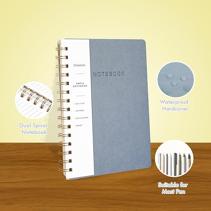 Lined Spiral Notebook College Ruled A5 Journal Book for Note Taking, 160 Pages Writing Journal for Office and Home School Supplies 5.75 x 8.125 inch (Reefblue Green Brown)