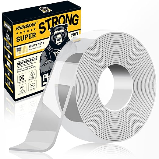 Large Double Sided Tape Heavy Duty, Mounting Tape Strong Adhesive, Wall Tape for Hanging Clear Removable No Damage, Fits Decor & Poster, 20Ft 1.2" Wide