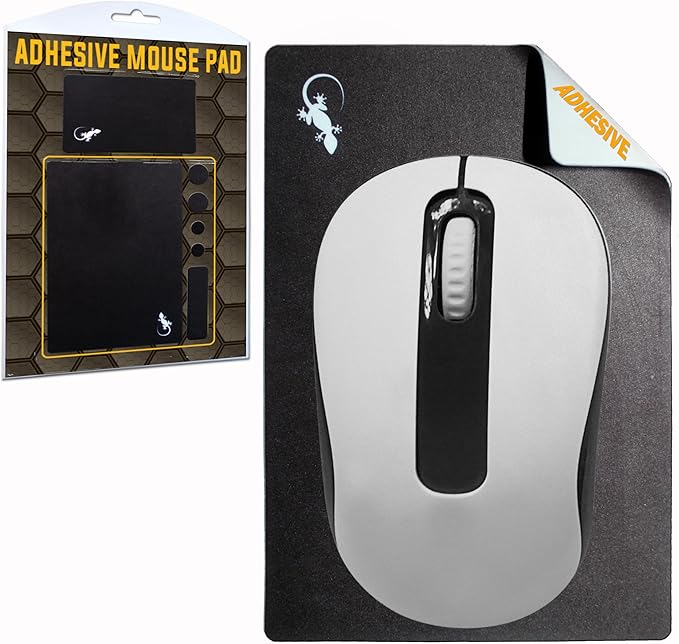 Adhesive Mouse Pad by Gecko Travel Mouse Pad - Sticks to Any Surface - Stick On Portable - Webcam Covers and Screen Cleaner Included (Black)