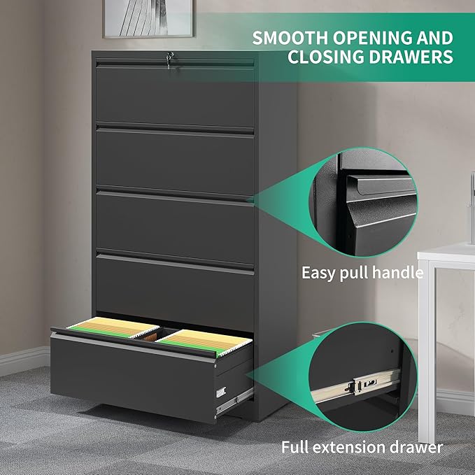 Lateral File Cabinets 5 Drawer with Lock,Metal Lateral Filing Cabinet for Home Office,Wide Steel Storage Cabinet Commercial Drawer for Legal/Letter/A4 Size Files Assembly Required