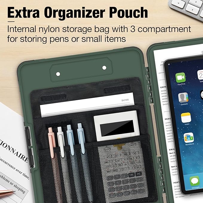 Sooez Toughest Clipboard with Storage, Internal Pen Pouch Included, Letter/ A4 Size, Shockproof Heavy Duty Plastic Clip Boards 8.5x11”, High Capacity Clipboards Box Case for Contractor Trucker Driver