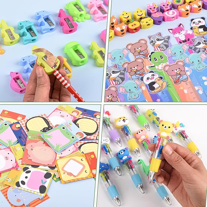Ulema 24 Pack Cute Cartoon Animal Party Favors,Gifts for Birthday Goodie Bags School Classroom Games Rewards Stationery Set.