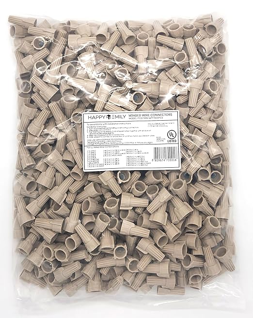 Happy Emily 500pcs, Tan Winged Wire Connectors, Twist-On Easy Screw On Type Connectors, Heavy Duty, for Connect Electrical Wiring, Wing Wire connectors, Easy Twist-On Ribbed Cap