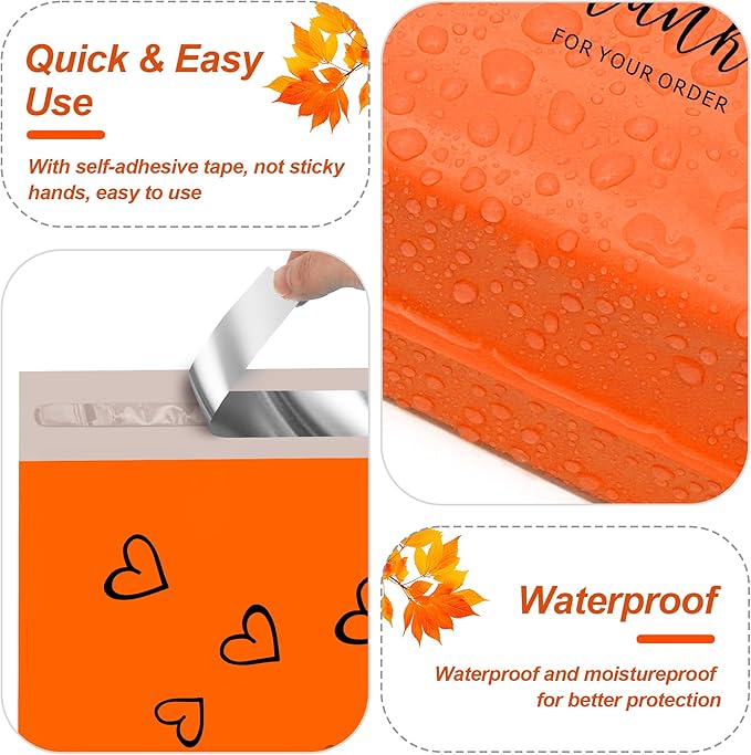 JinRuiKJ Thank You Poly Mailer 6x9 Inch 100 PCS, Shipping Bags for Clothing, Packaging Bags for Small Business, Strong Adhensive, Waterproof and Tear-Resistant Mailing Envelopes, Orange
