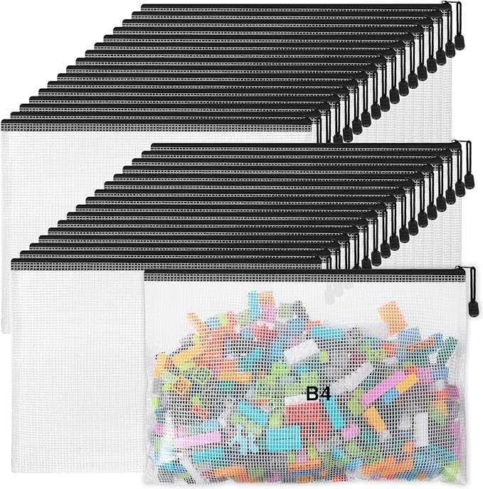 Jetec 32 Pcs Mesh Zipper Bags Toy Storage Bikini Organizer Bag Bolsas Para Guardar Trajes De Baño Waterproof Zipper Reusable Pouch Puzzle Multipurpose for Storage Office(Black,15 x 11 Inch)