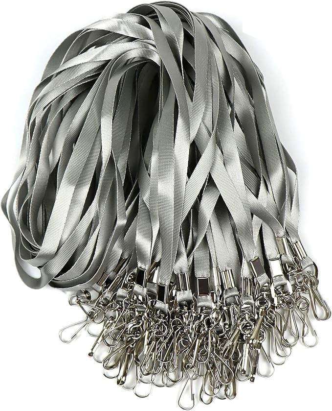 Beebel Gray Lanyard Bulk Lanyards for Id Badges Flat Lanyard with Badge Clip Swivel Hook 50 Pack