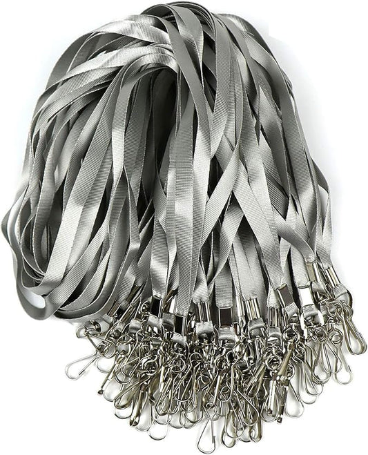 Beebel Gray Lanyard Bulk Lanyards for Id Badges Flat Lanyard with Badge Clip Swivel Hook 50 Pack
