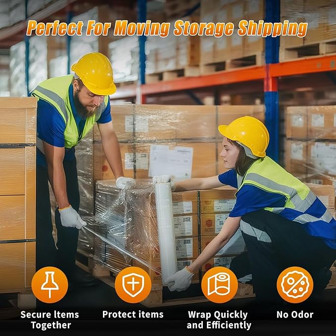 BETU Plastic Wrap Stretch Film for Moving Supplies 18inch X 1000ft, Shrink Wrap Stretch Roll Industrial for Furniture Wrapping Shipping Pallet Moving Boxes Storage with Handles, 4 Pack, Clear