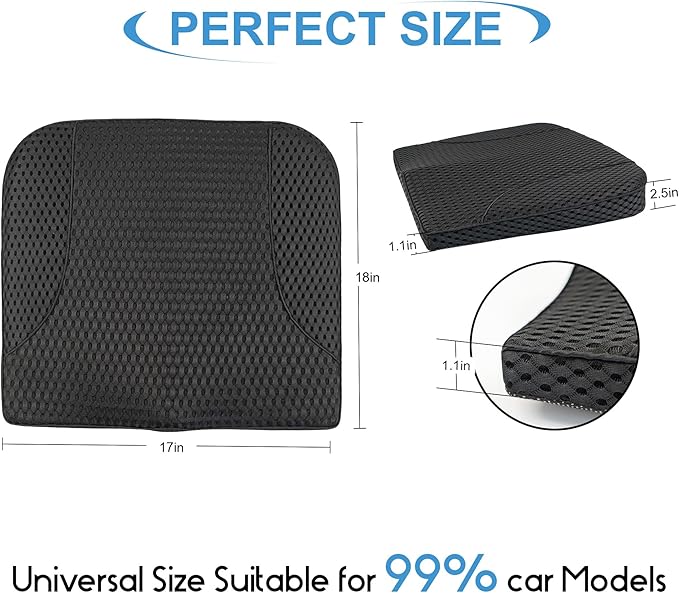 Car Seat Cushion, Comfortable Memory Foam Seat Pillow for Driving, Sciatica-Back Pain Relief, Cushion for Car-Truck, Office, Wheelchair - Mesh Black