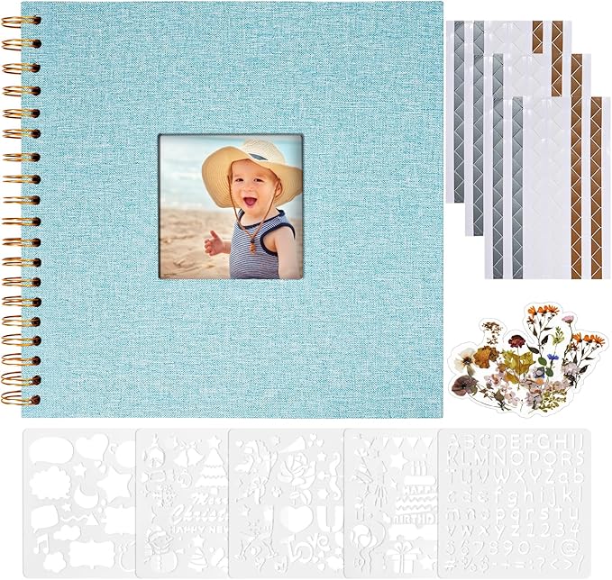 Vienrose Scrapbook 10x10 Inch Hardcover Kraft White Pages DIY Scrapbook Photo Album Linen Cover Scrap Book Photo Albums Scrapbooking Supplies Kit for Couple Family Wedding Travel