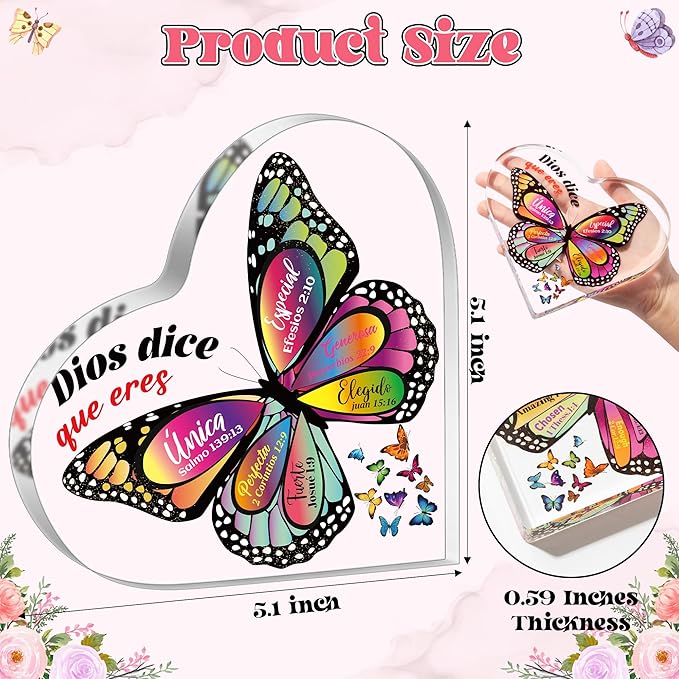 Yopyame Spanish Christian Acrylic Gifts - Religious Inspirational Acrylic Sign with Bible Verses Butterfly Prayer Scripture Keepsake Paperweight for Birthday Gifts Christmas Home Office Table Shelf