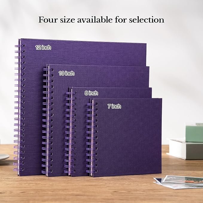 potricher 7 x 7 Inch DIY Scrapbook Album 40 Pages Hardcover Kraft Paper Scrap Book Photo Albums Memory Book for Wedding and Anniversary Family (Purple, 7 Inch)