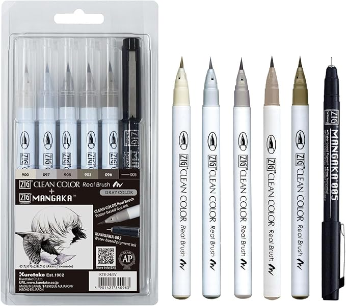 Kuretake Zig Inktober pen set, for Illustration, Manga Drawing, Lettering and Calligraphy, Professional Artist, Made in Japan (Special 24(6pcs.))