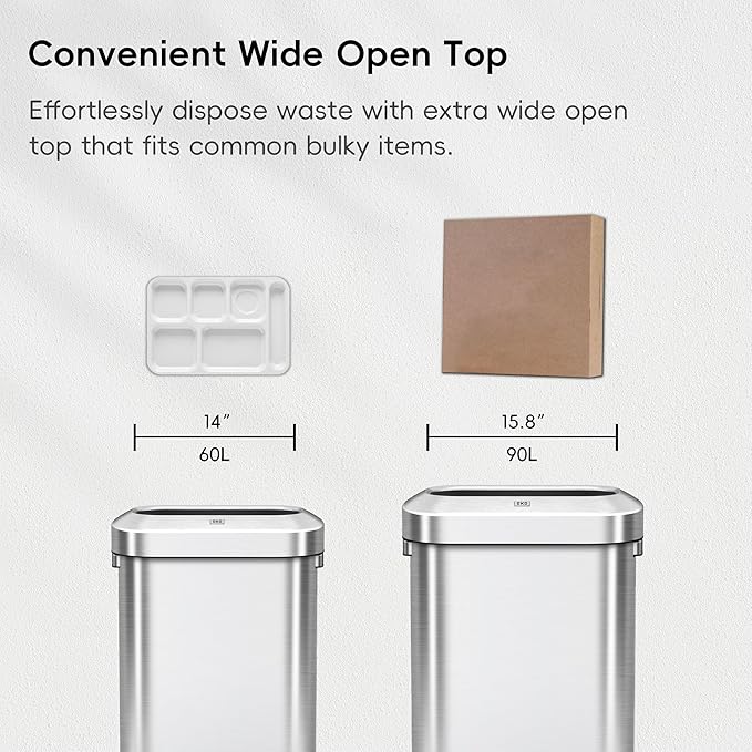 EKO Urban 24 Gallon/ 90 Liter Open Top Stainless Steel Slim Commercial Trash Can, Tall Kitchen Garbage Bin, Heavy-Duty Commercial Grade Large Trash Can for Home, Office, Hotel, Cafe, Restaurant, Dorm