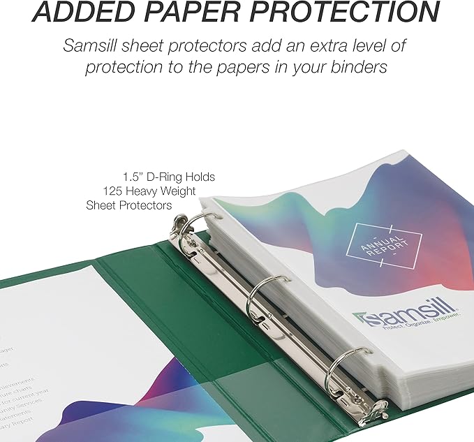 Samsill Durable 1.5 inch 3 Ring Binder, Made in USA, D Ring Binder, FSC 100% Recycled Chipboard, Green, 4 Pack