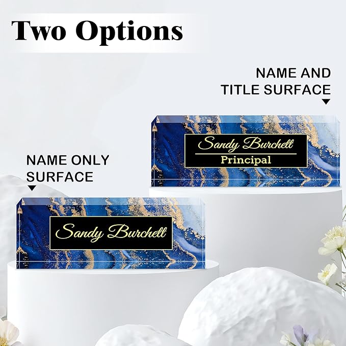 Ship Next Day-Custom Name Plate for Desk, Desk Name Plate Personalized, Acrylic Office Desk Accessories, Appreciation Gifts for Coworkers Employee Teachers Boss Women Men (Blue Coast)