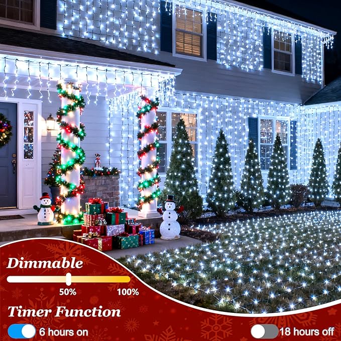 1500 LED Christmas Lights Outdoor with 12 Modes, 470FT Green Wire Christmas String Fairy Lights with Timer & Dimmable, Waterproof Twinkle Tree Lights for House Party Wedding Xmas Decor, Cool White