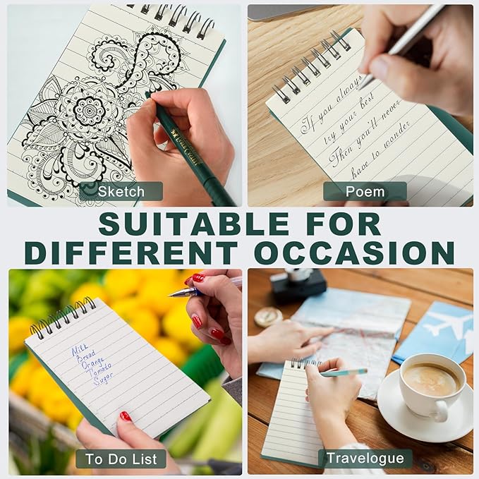 Tenceur 6 Pcs Pocket Notebook Bulk Small 3x5 Inch Spiral Notepads Mini Top Bound Notebook with Lined 120 Pages Ruled Memo Pads for Office College Nurse Essentials Back to School Gift (Green)