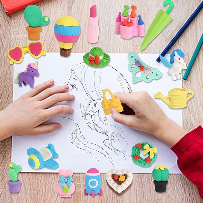 72 Pcs Erasers for Kids, Mini Pencil Eraser Bulk Classroom Prizes, Fun Puzzle Erasers for Girl Preschool Elementary Student, Back to School Supplies