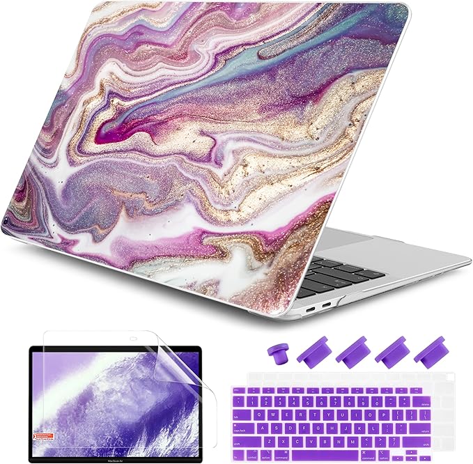 DONGKE for MacBook Air 13 Inch Case 2021-2018, Compatible with A2337 M1 A2179 A1932 Support Retina Display & Touch ID, Hard Shell Plastic Cover with Keyboard Skin - Marbling Art