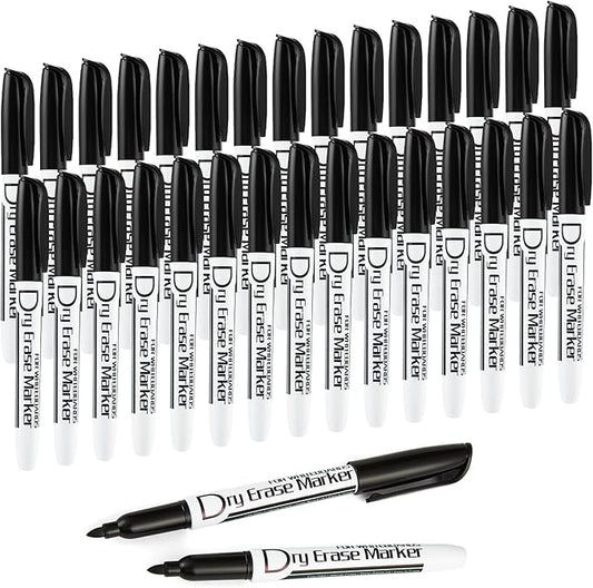 Volcanics Black Dry Erase Markers Low Odor Fine Whiteboard Markers Thin Box of 30